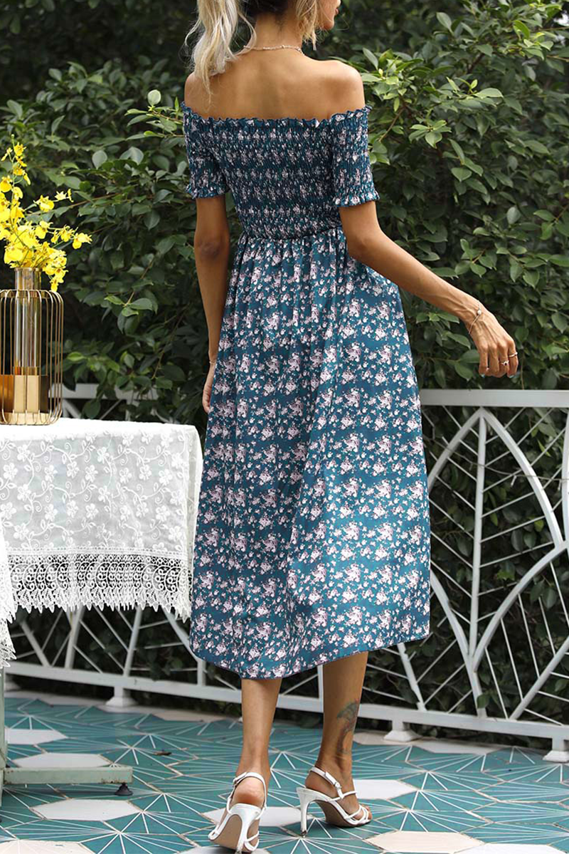 Elegant Floral Split Joint Off the Shoulder A Line Dresses - Fashionpara