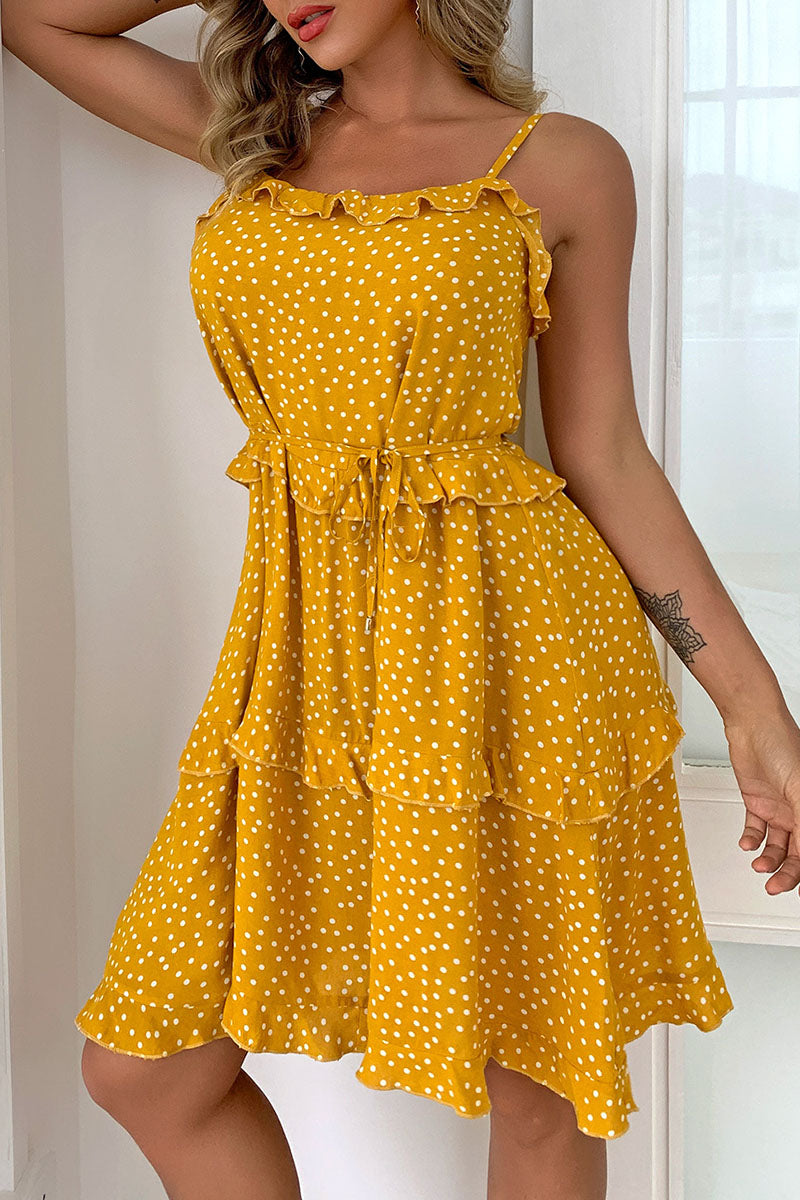 Fashion Street Polka Dot Split Joint Spaghetti Strap A Line Dresses - Fashionpara