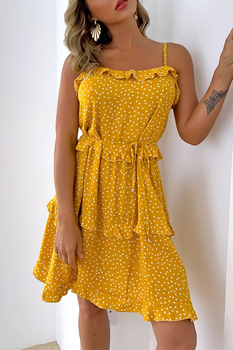 Fashion Street Polka Dot Split Joint Spaghetti Strap A Line Dresses - Fashionpara