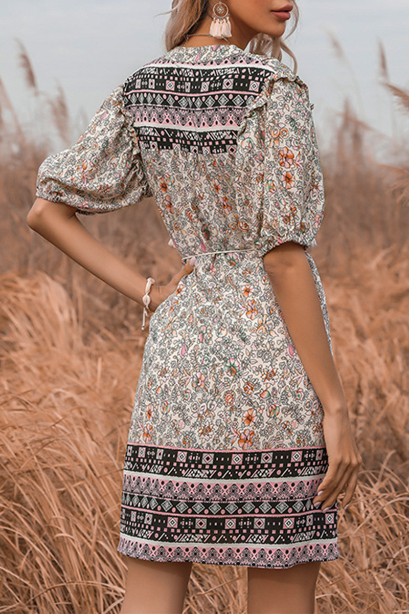 Elegant Floral Tassel Frenulum V Neck A Line Dresses - Fashionpara