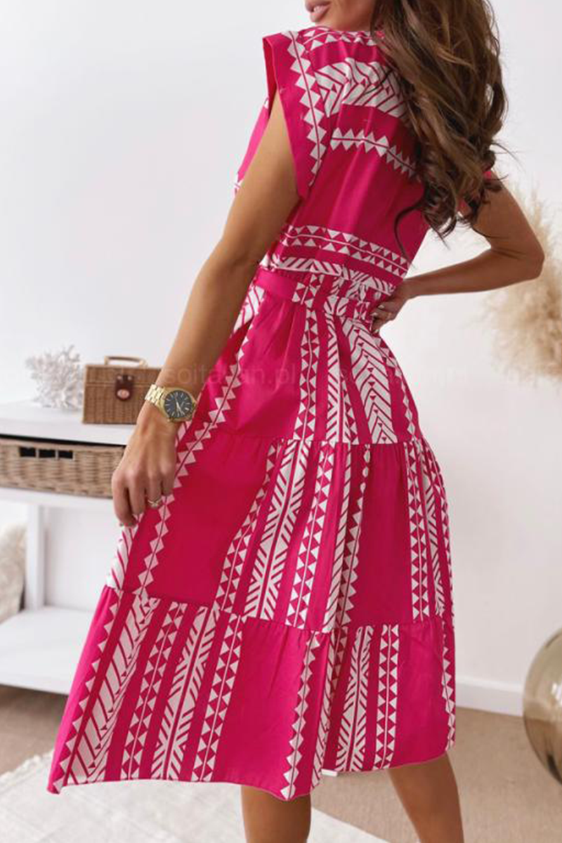 Elegant Print Strap Design O Neck A Line Dresses - Fashionpara