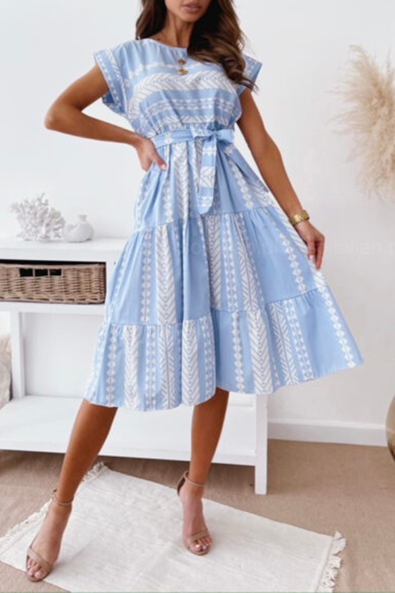 Elegant Print Strap Design O Neck A Line Dresses - Fashionpara