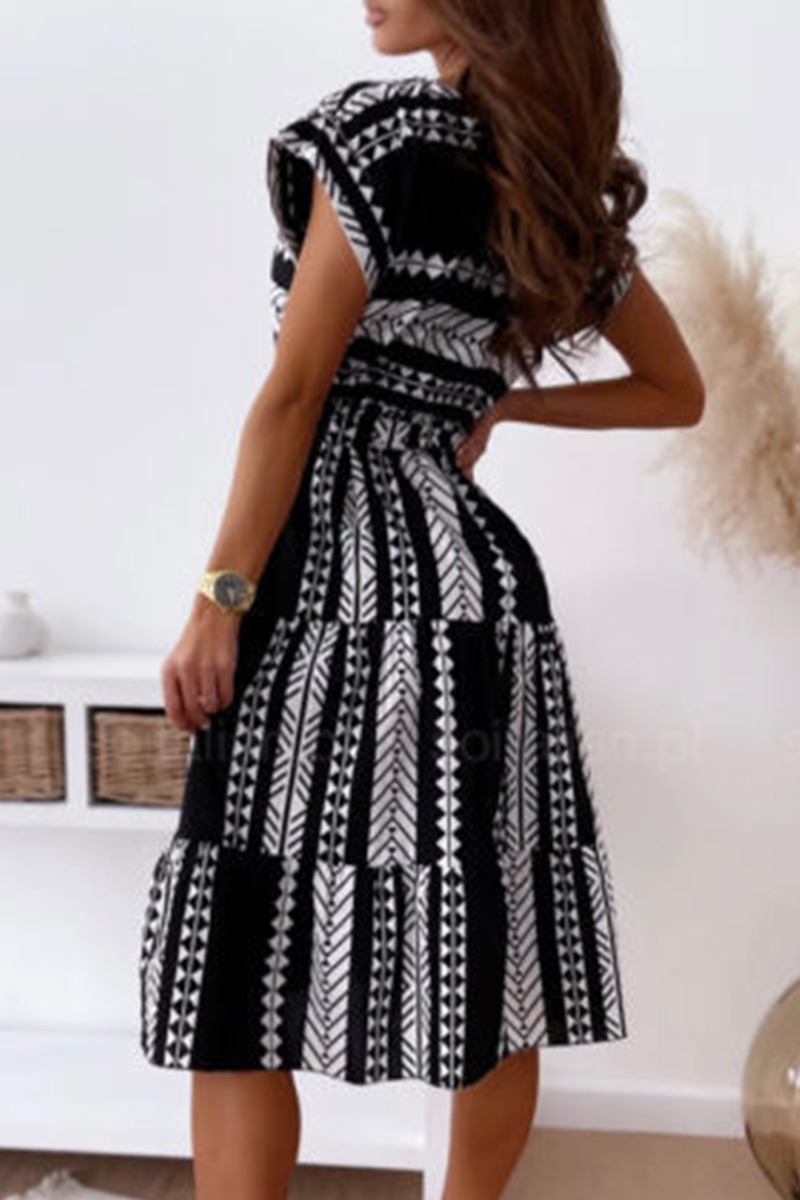 Elegant Print Strap Design O Neck A Line Dresses - Fashionpara
