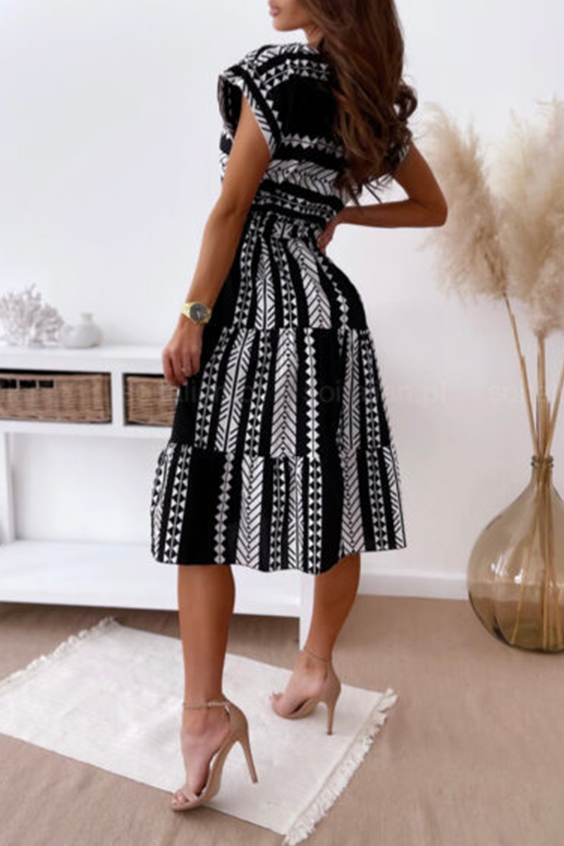Elegant Print Strap Design O Neck A Line Dresses - Fashionpara