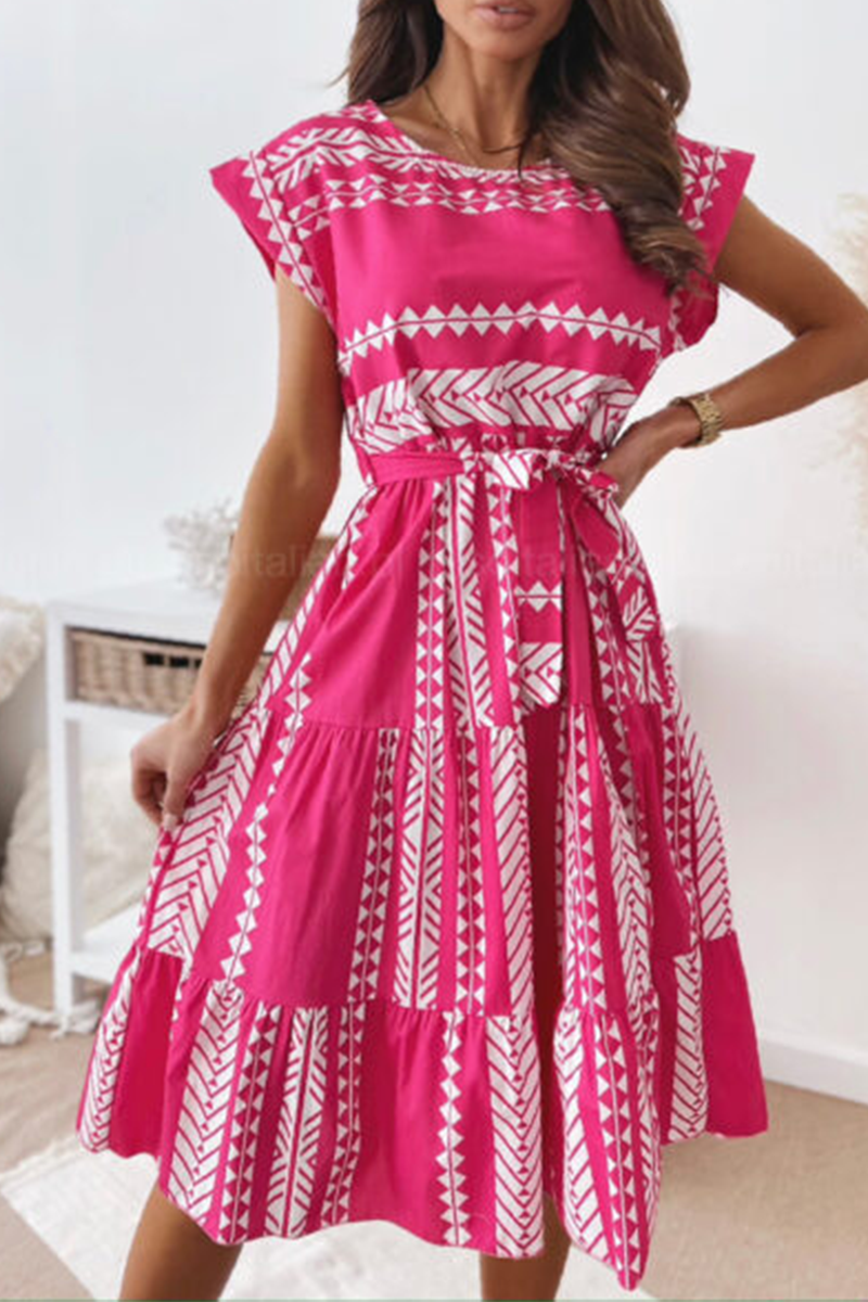 Elegant Print Strap Design O Neck A Line Dresses - Fashionpara
