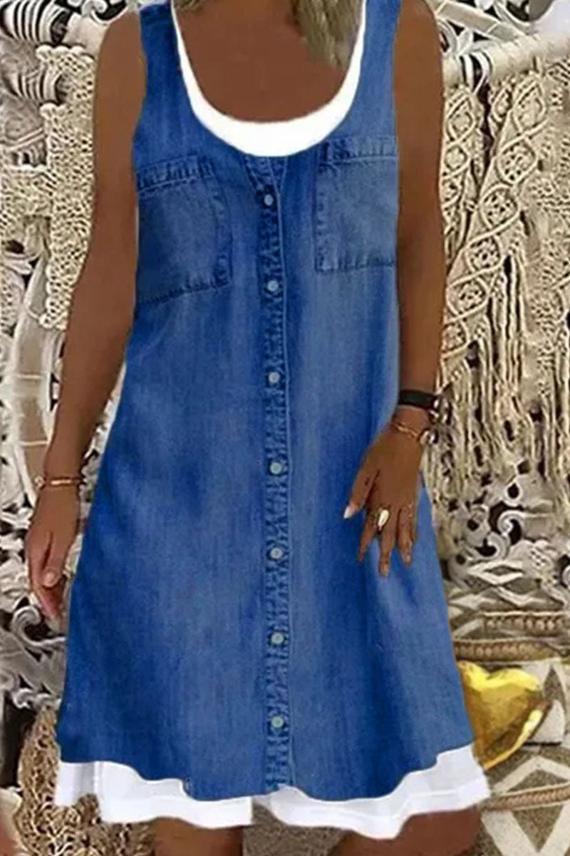 Fashion Street Solid Split Joint U Neck A Line Dresses - Fashionpara