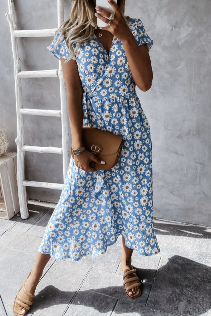 Fashion Bohemian Print Split Joint V Neck Irregular Dresses - Fashionpara