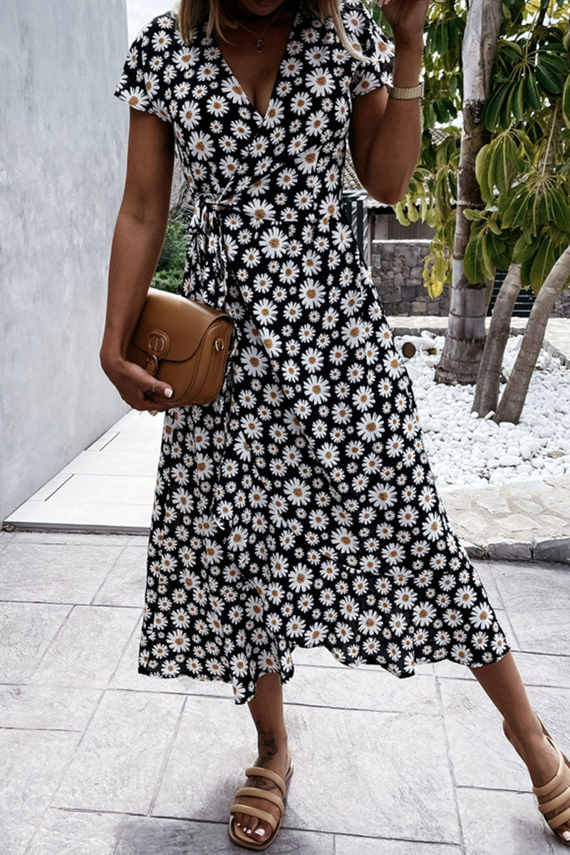 Fashion Bohemian Print Split Joint V Neck Irregular Dresses - Fashionpara