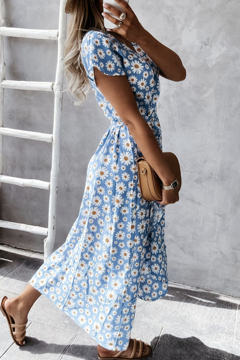Fashion Bohemian Print Split Joint V Neck Irregular Dresses - Fashionpara