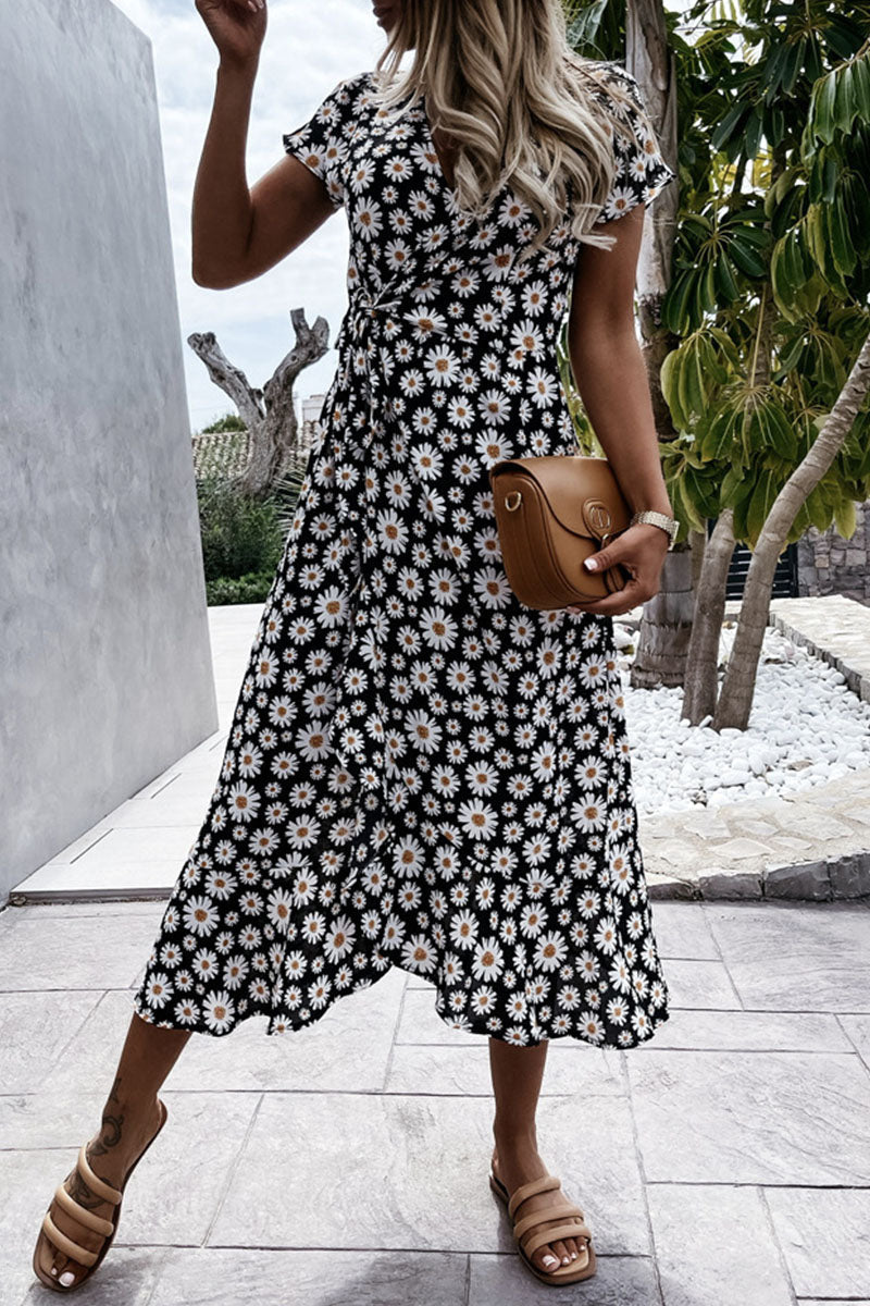 Fashion Bohemian Print Split Joint V Neck Irregular Dresses - Fashionpara