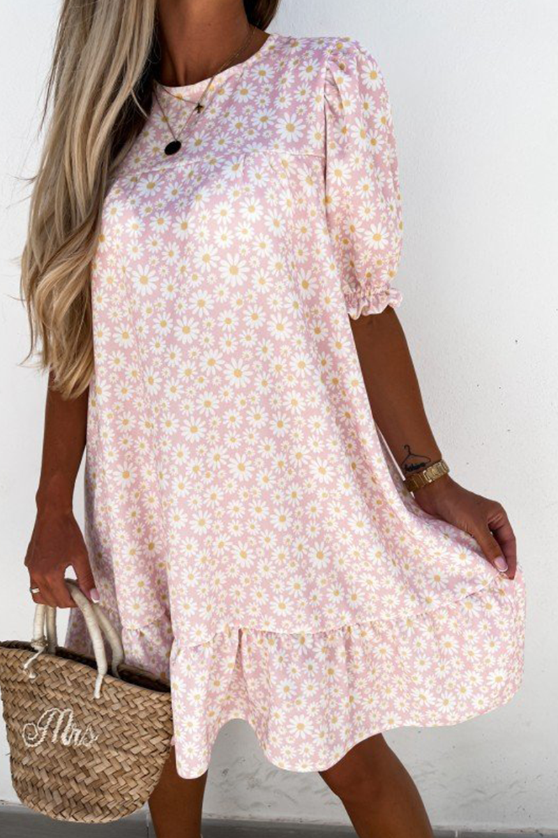 Fashion Elegant Floral With Belt O Neck A Line Dresses - Fashionpara