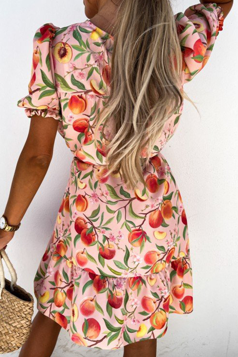 Fashion Elegant Floral With Belt O Neck A Line Dresses - Fashionpara
