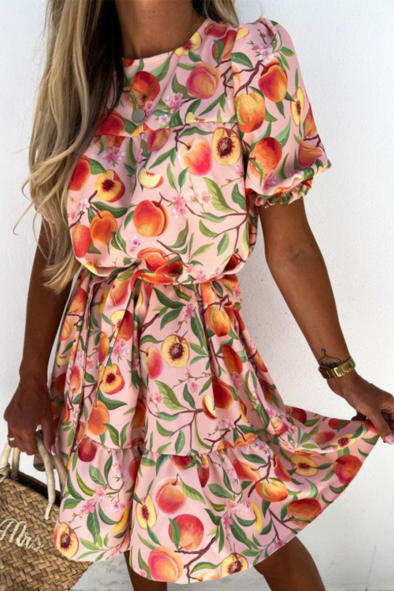Fashion Elegant Floral With Belt O Neck A Line Dresses - Fashionpara