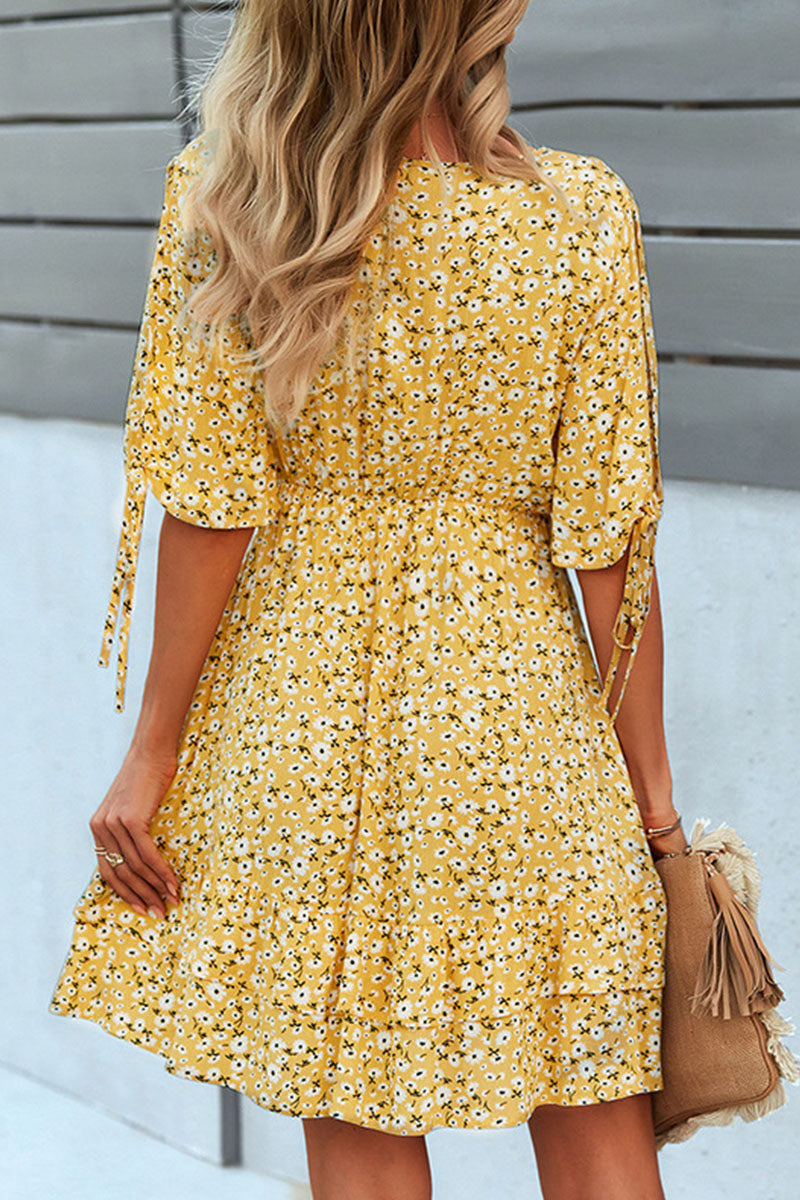 Fashion Street Print Split Joint V Neck A Line Dresses(4 colors) - Fashionpara