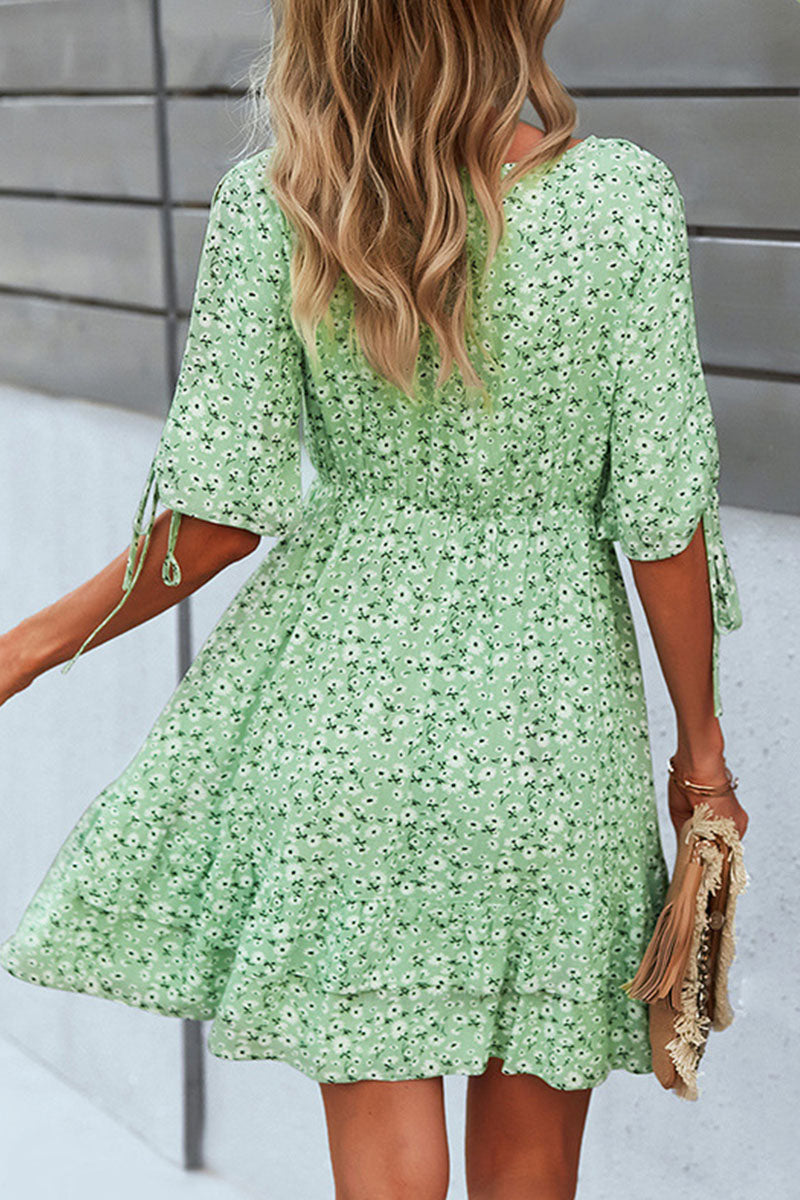 Fashion Street Print Split Joint V Neck A Line Dresses(4 colors) - Fashionpara