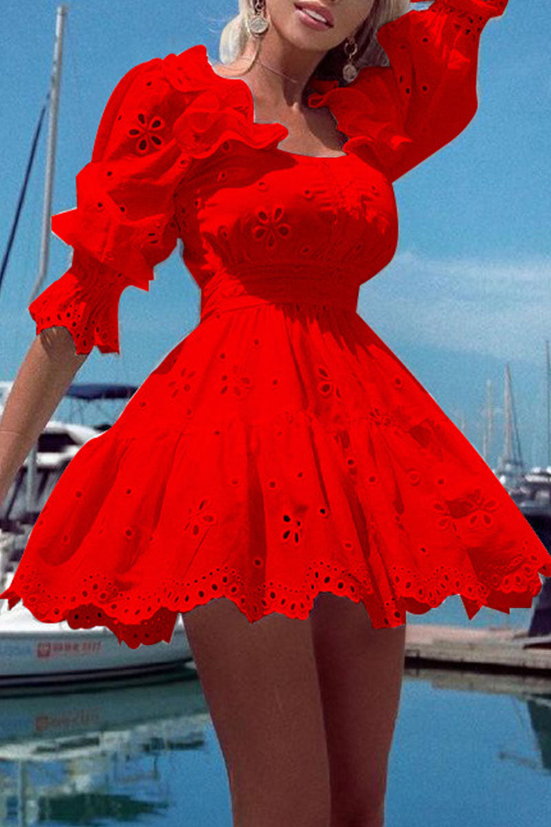 Fashion Casual Solid Split Joint Square Collar A Line Dresses - Fashionpara