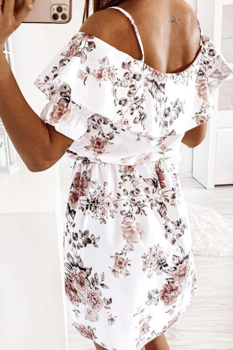 Elegant Floral Frenulum Flounce V Neck A Line Dresses - Fashionpara