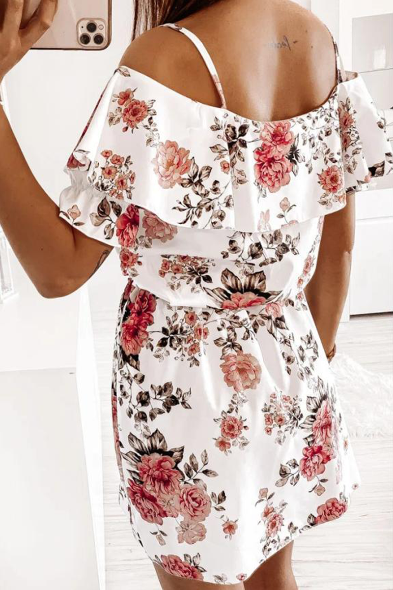 Elegant Floral Frenulum Flounce V Neck A Line Dresses - Fashionpara