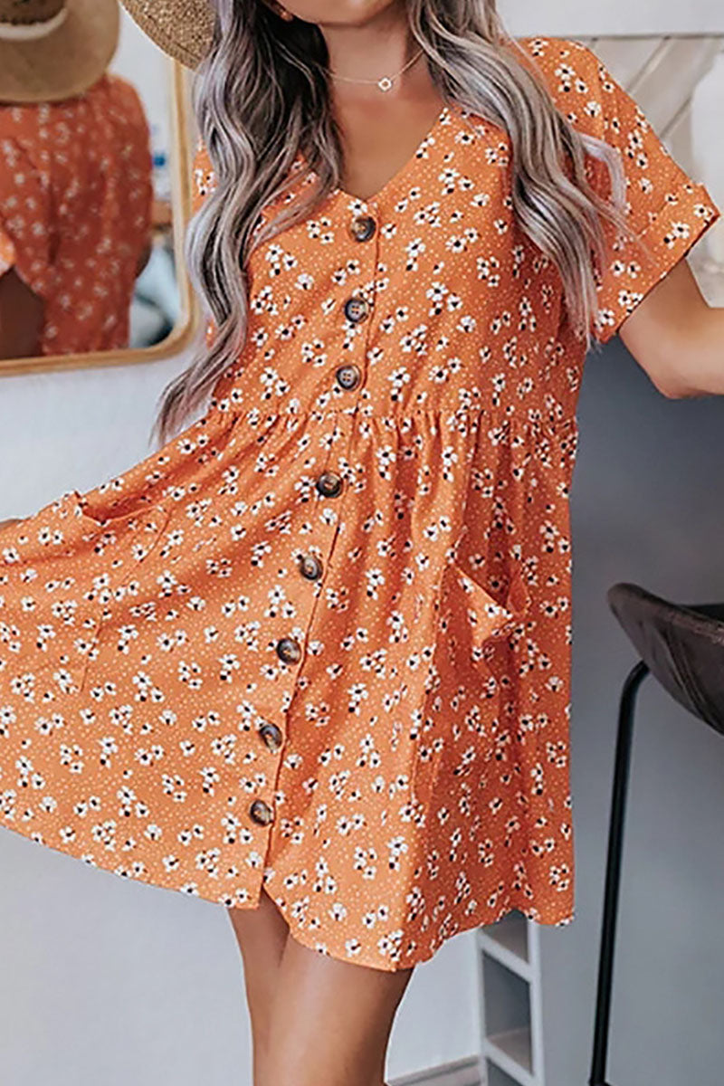 Fashion Casual Print Split Joint V Neck A Line Dresses - Fashionpara