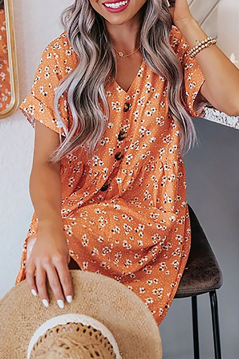 Fashion Casual Print Split Joint V Neck A Line Dresses - Fashionpara