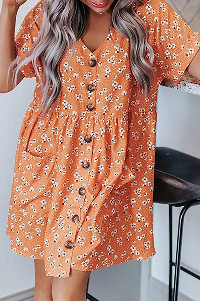 Fashion Casual Print Split Joint V Neck A Line Dresses - Fashionpara
