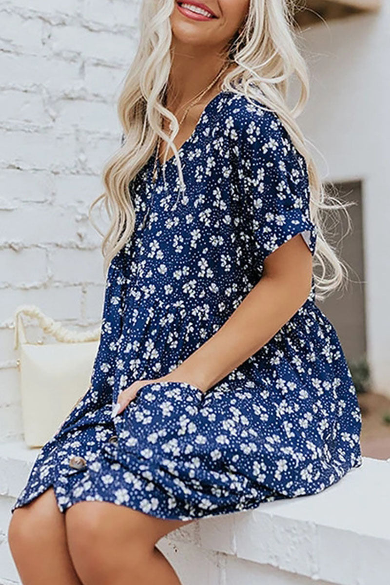 Fashion Casual Print Split Joint V Neck A Line Dresses - Fashionpara