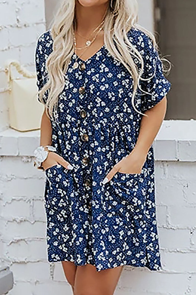 Fashion Casual Print Split Joint V Neck A Line Dresses - Fashionpara