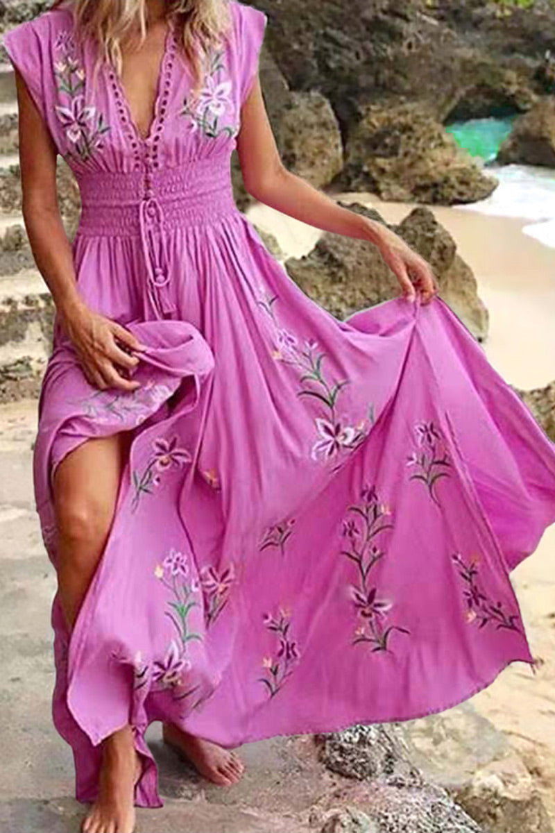 Fashion Street Print Patchwork V Neck Irregular Dresses(4 Colors) - Fashionpara