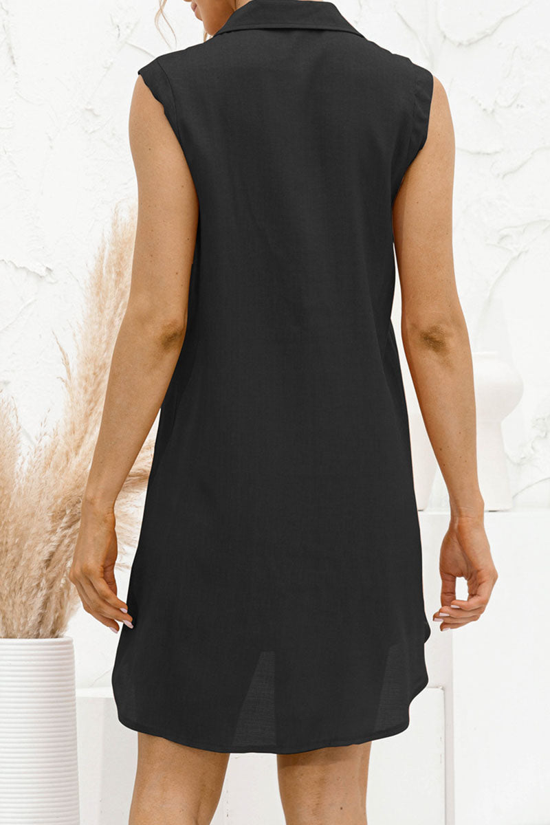 Fashion Casual Solid Split Joint Turndown Collar Irregular Dresses - Fashionpara