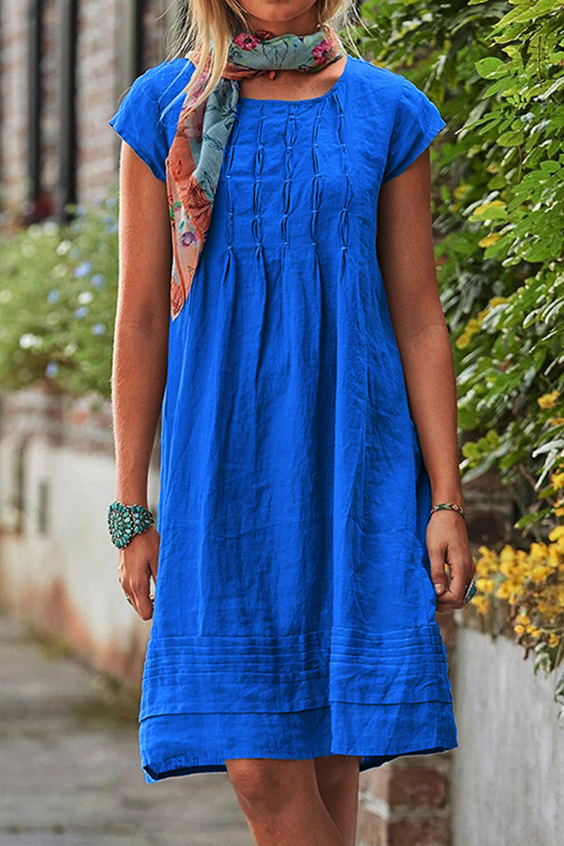 Elegant Solid Split Joint Fold O Neck A Line Dresses(6 colors) - Fashionpara