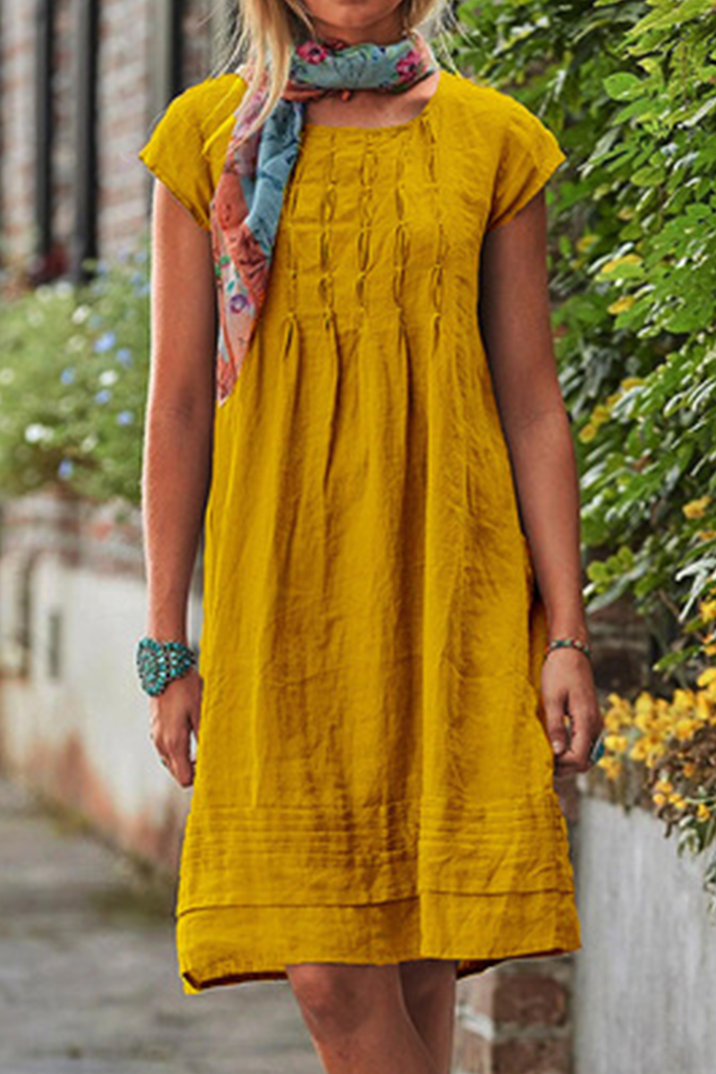 Elegant Solid Split Joint Fold O Neck A Line Dresses(6 colors) - Fashionpara