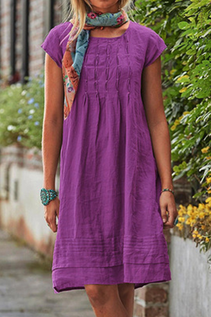 Elegant Solid Split Joint Fold O Neck A Line Dresses(6 colors) - Fashionpara