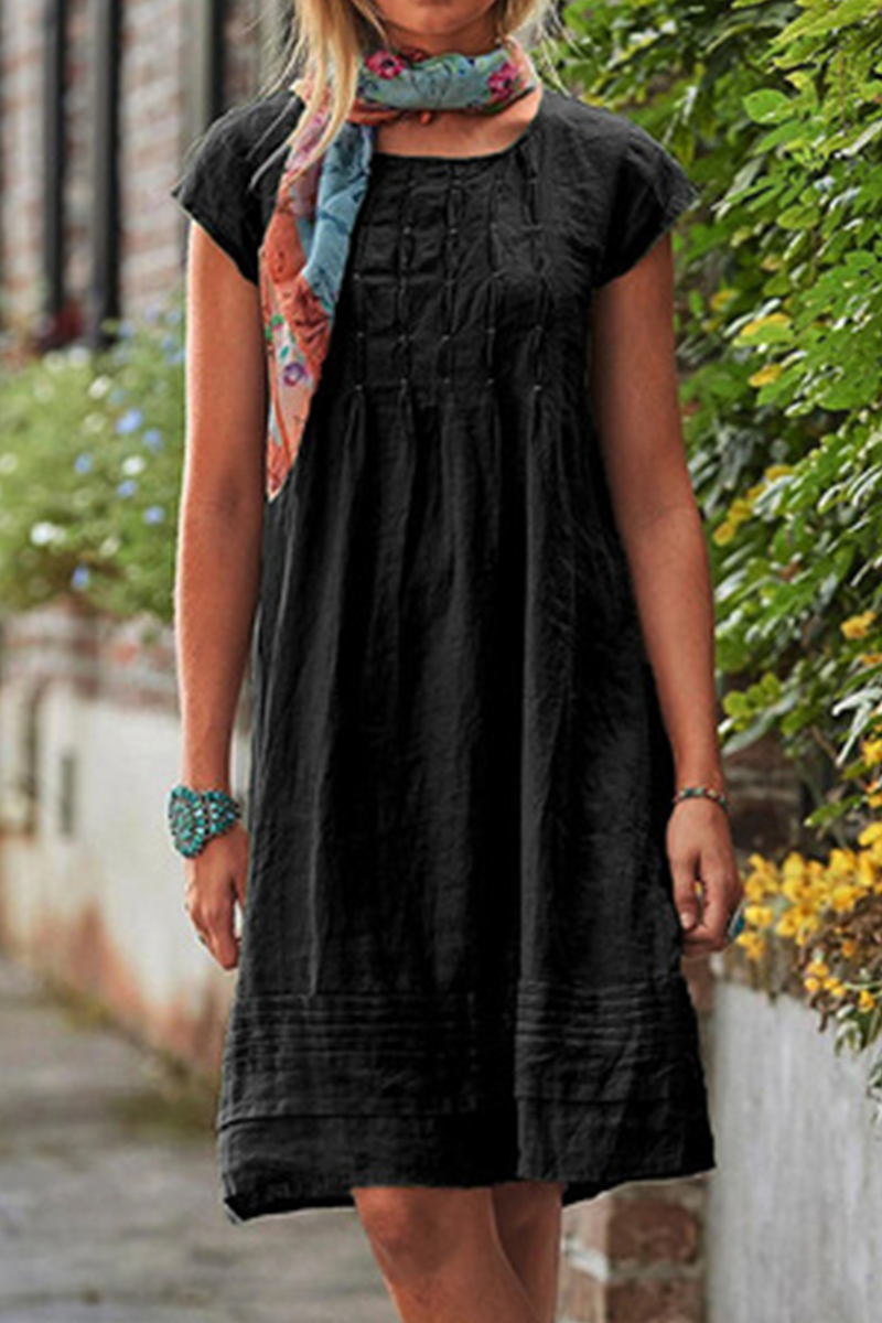 Elegant Solid Split Joint Fold O Neck A Line Dresses(6 colors) - Fashionpara