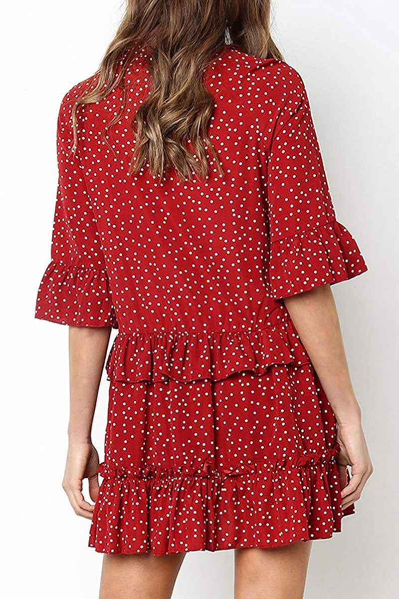 Fashion Casual Polka Dot Split Joint V Neck Princess Dresses - Fashionpara