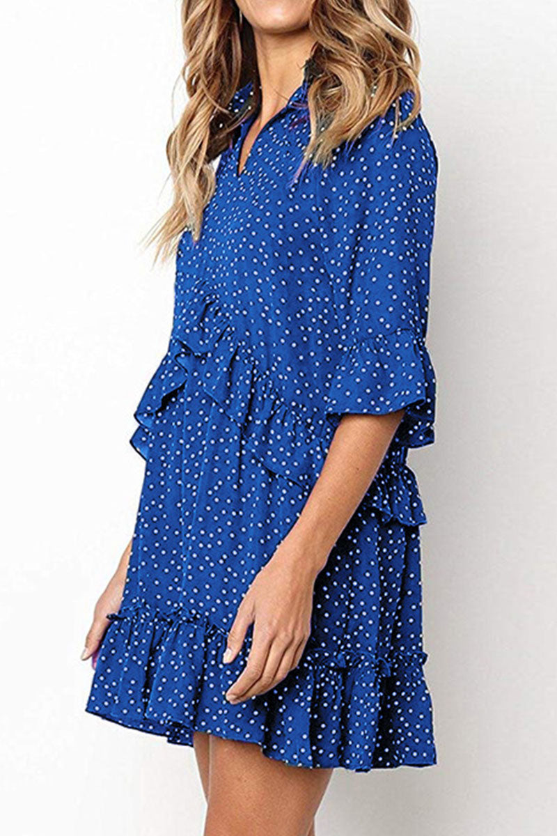 Fashion Casual Polka Dot Split Joint V Neck Princess Dresses - Fashionpara