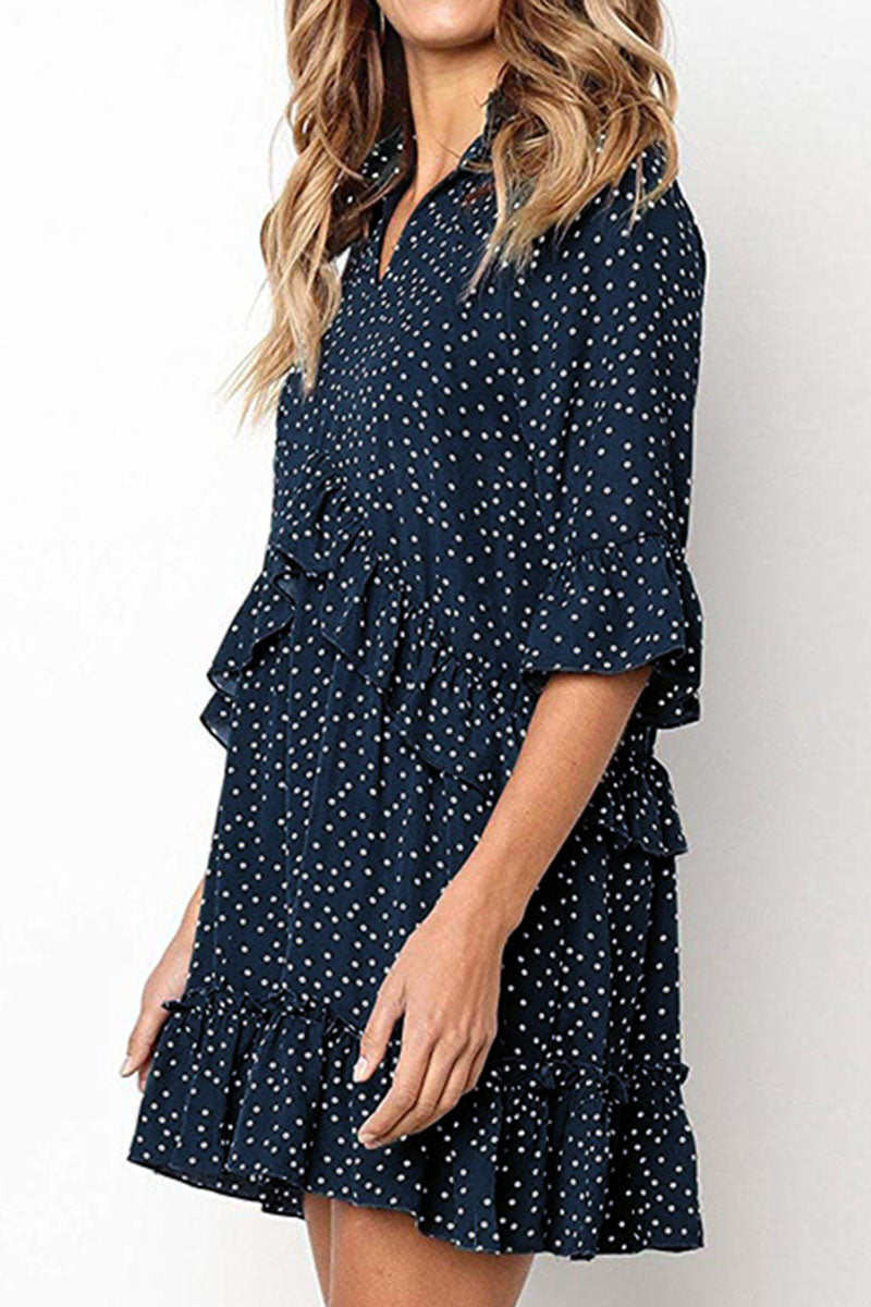 Fashion Casual Polka Dot Split Joint V Neck Princess Dresses - Fashionpara
