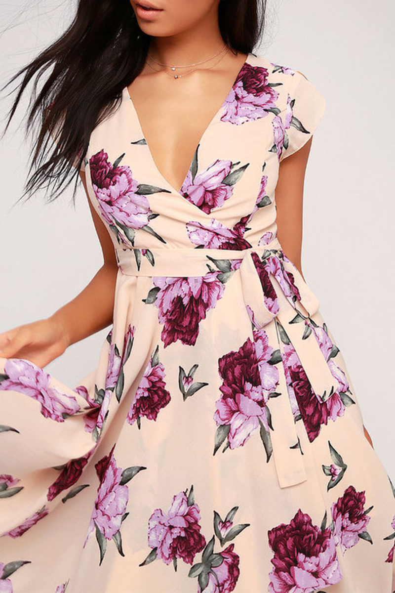 Elegant Floral Frenulum With Belt Irregular Dress Dresses(3 colors) - Fashionpara