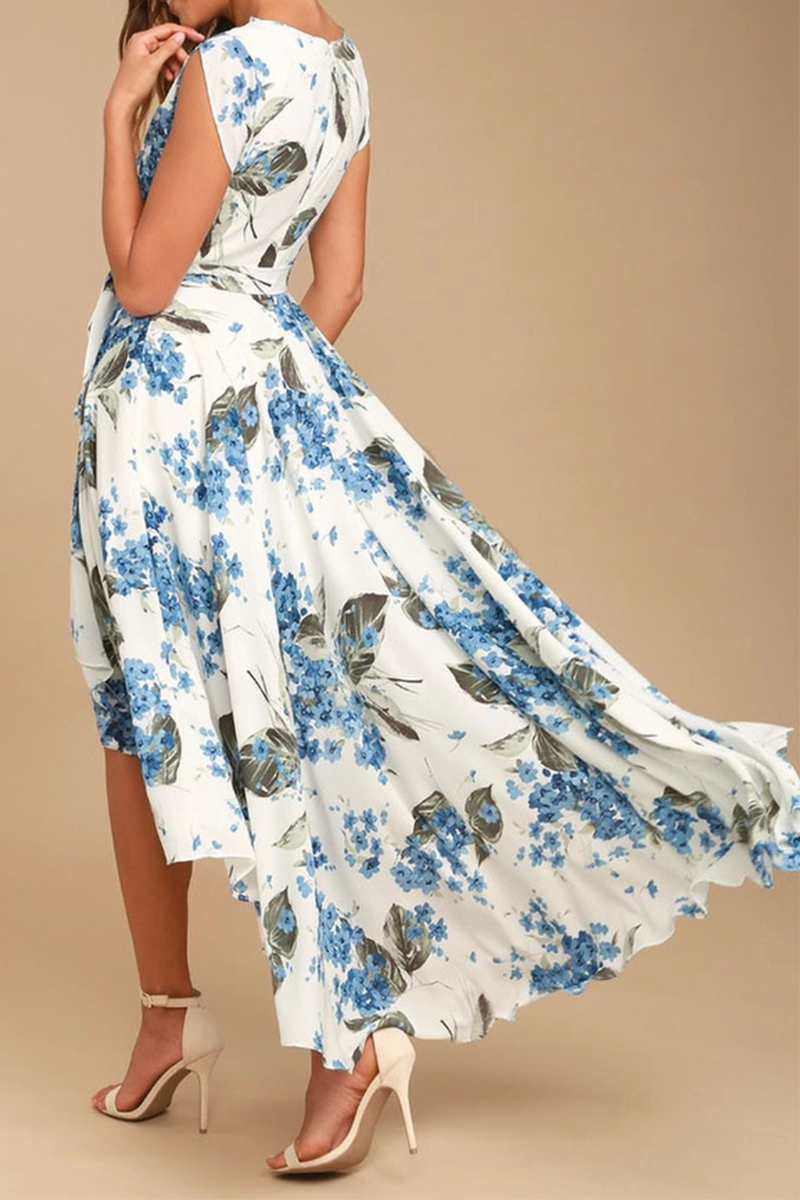 Elegant Floral Frenulum With Belt Irregular Dress Dresses(3 colors) - Fashionpara