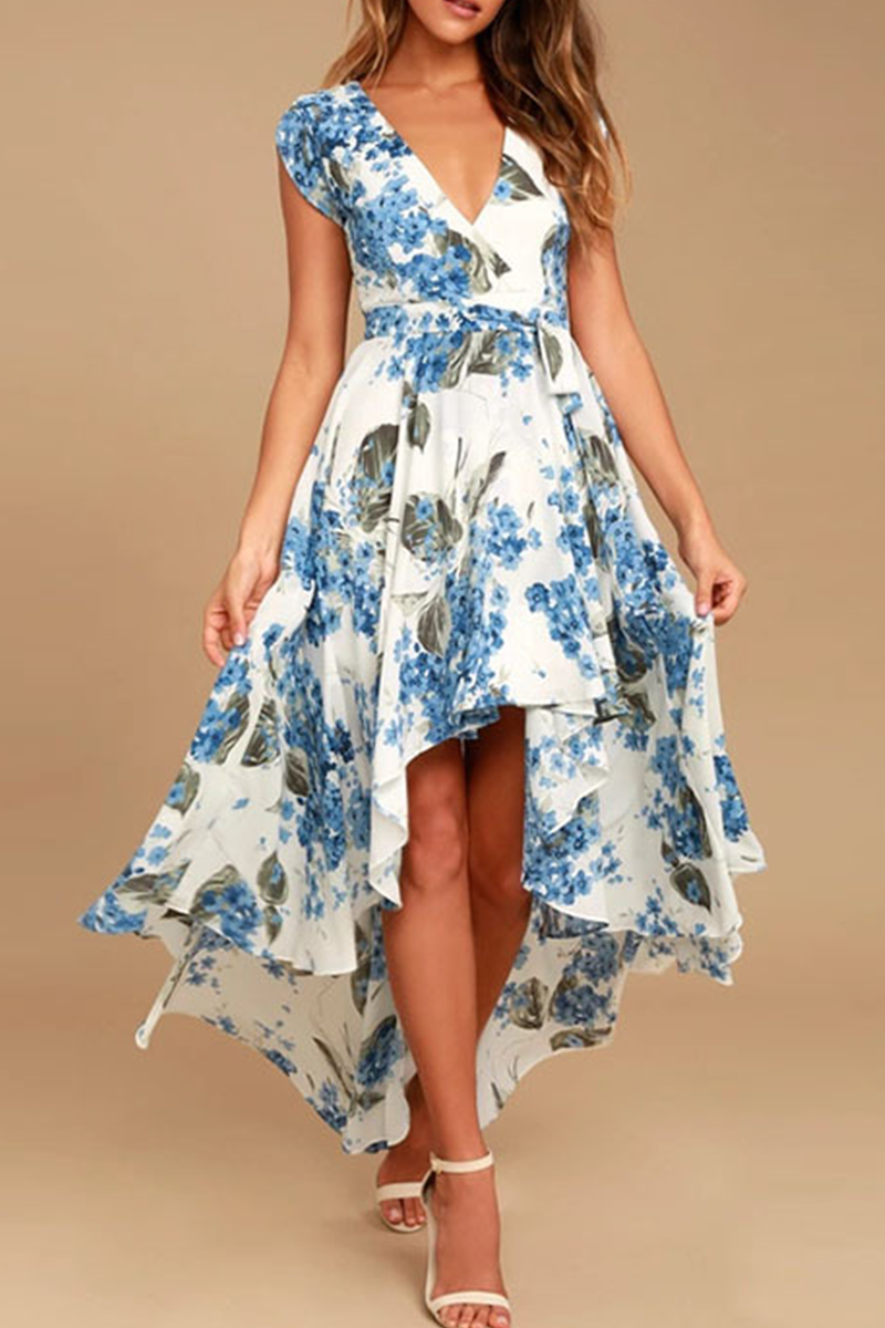 Elegant Floral Frenulum With Belt Irregular Dress Dresses(3 colors) - Fashionpara