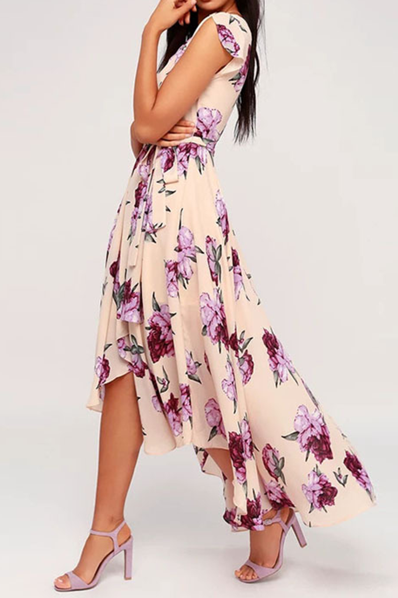 Elegant Floral Frenulum With Belt Irregular Dress Dresses(3 colors) - Fashionpara