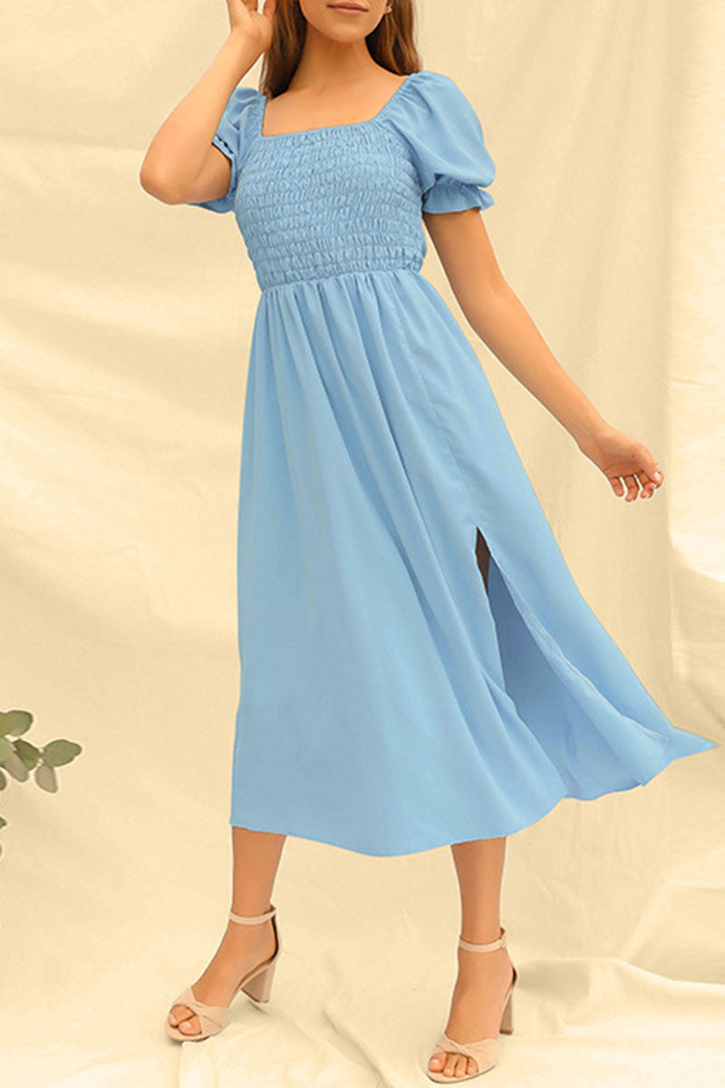 Fashion Casual Solid Slit Square Collar Princess Dresses - Fashionpara