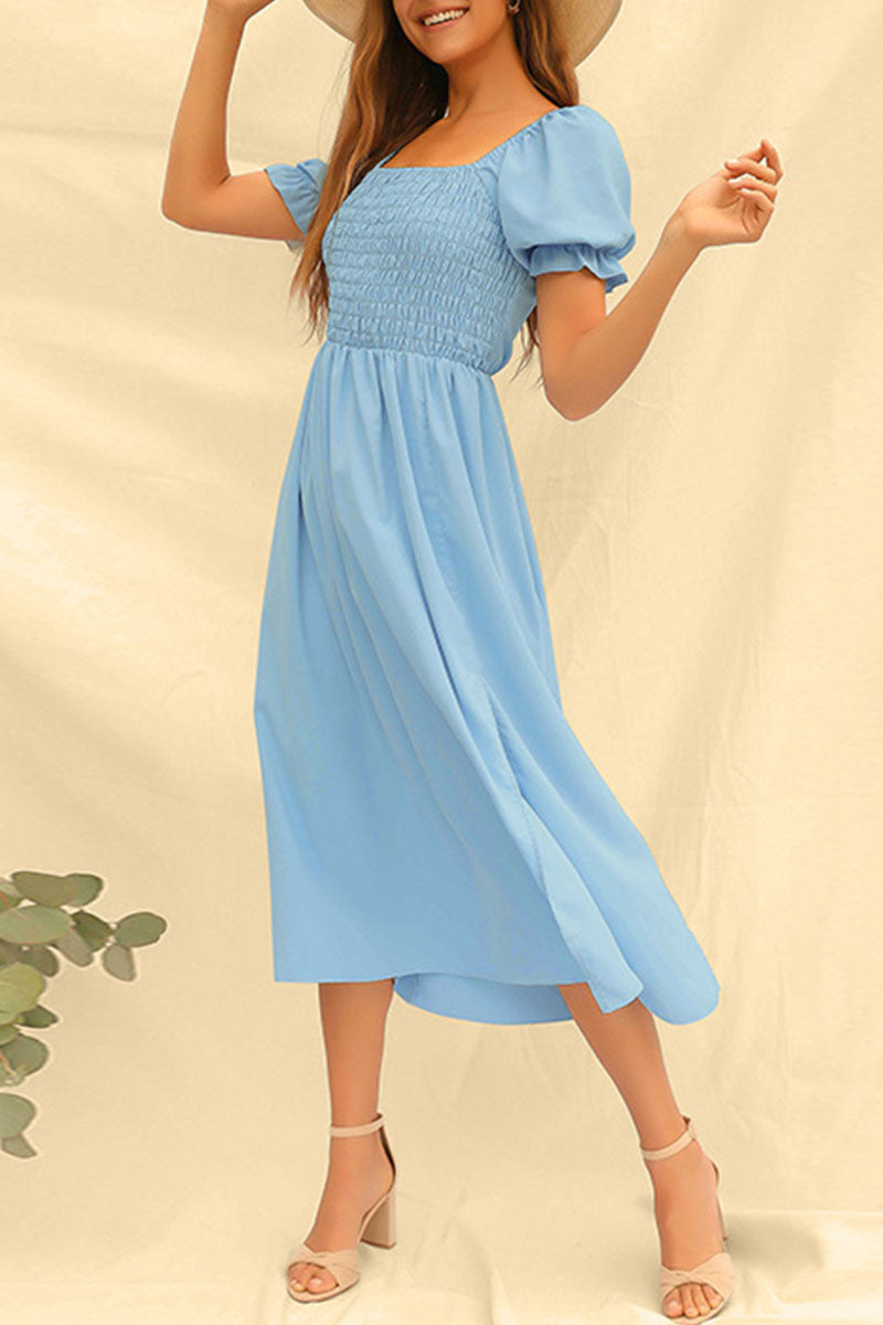 Fashion Casual Solid Slit Square Collar Princess Dresses - Fashionpara