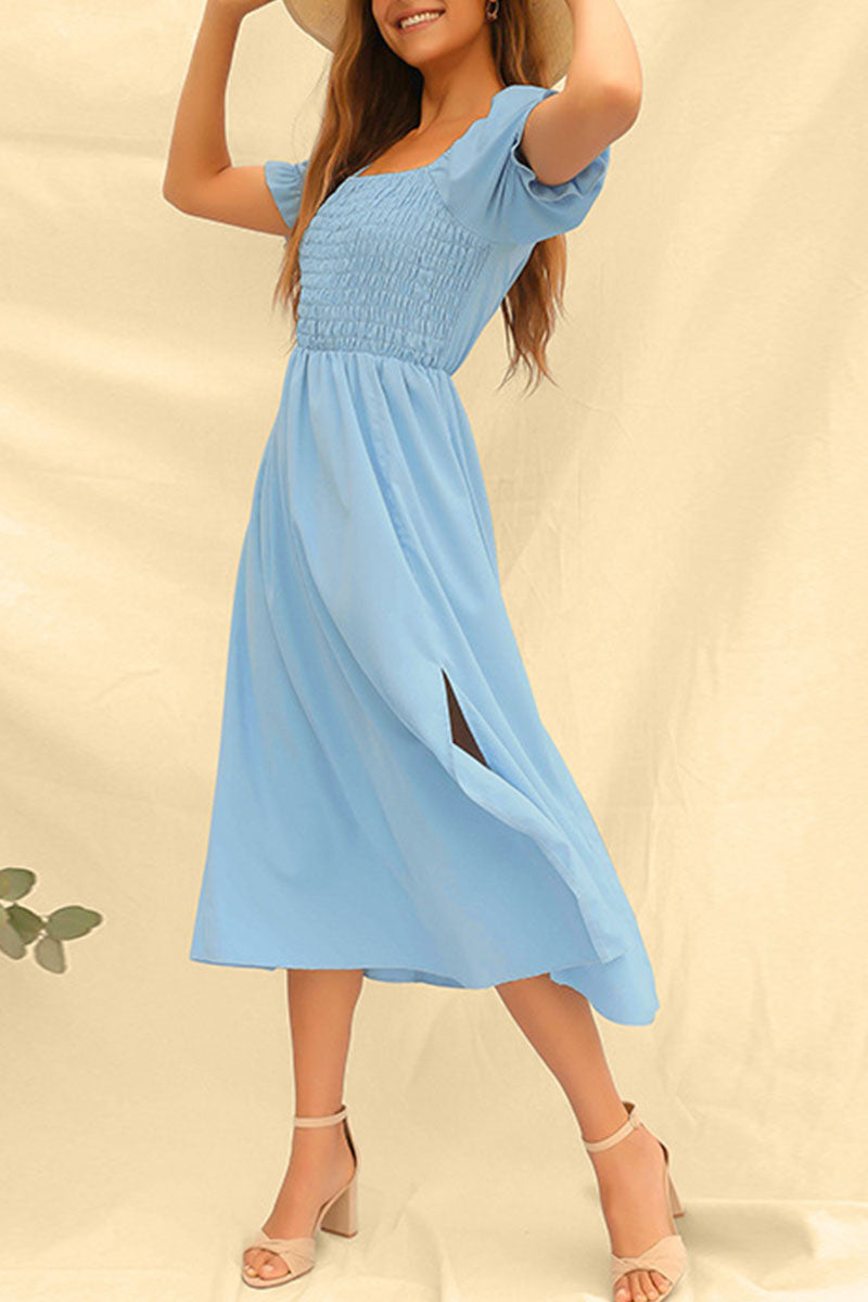 Fashion Casual Solid Slit Square Collar Princess Dresses - Fashionpara