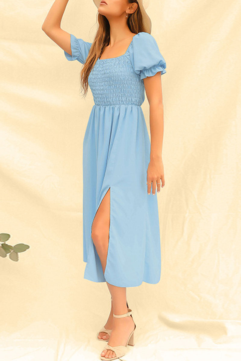 Fashion Casual Solid Slit Square Collar Princess Dresses - Fashionpara