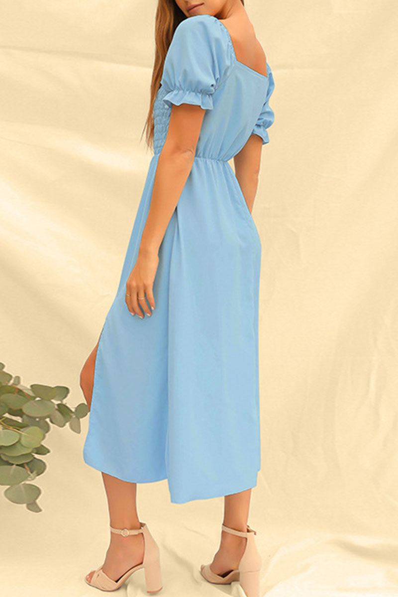 Fashion Casual Solid Slit Square Collar Princess Dresses - Fashionpara