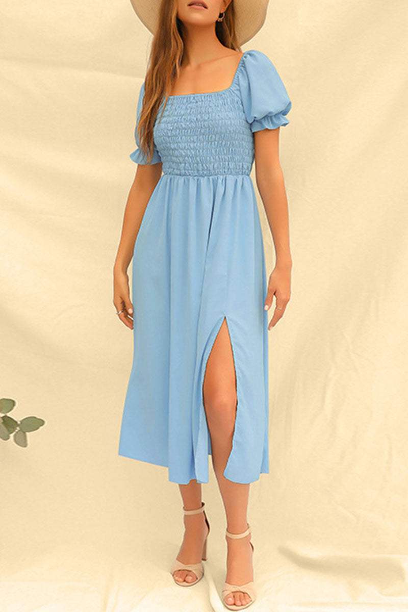 Fashion Casual Solid Slit Square Collar Princess Dresses - Fashionpara