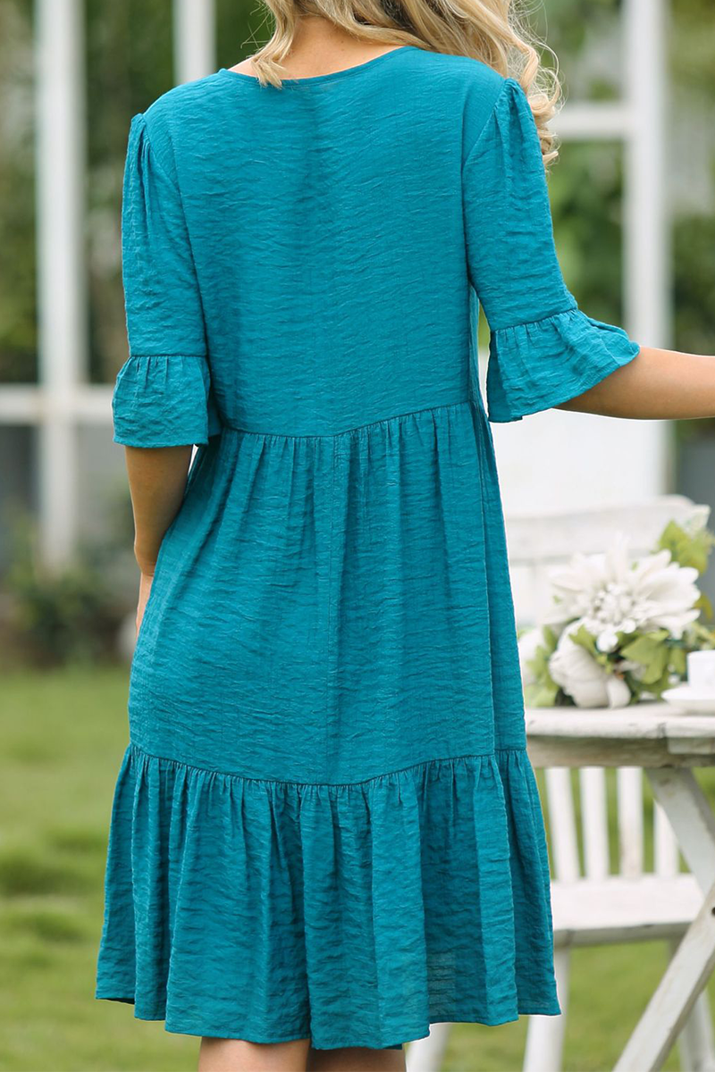 Elegant Solid Buckle Flounce V Neck Dresses - Fashionpara