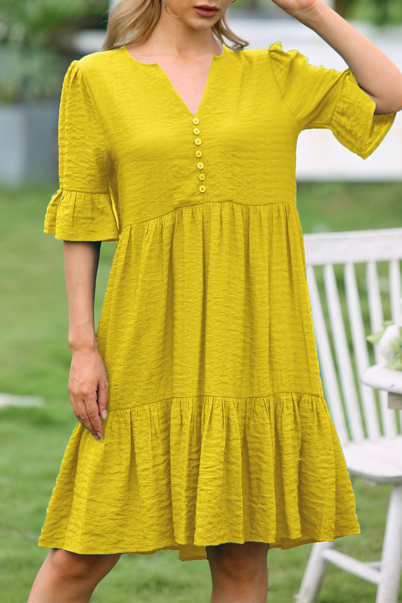 Elegant Solid Buckle Flounce V Neck Dresses - Fashionpara