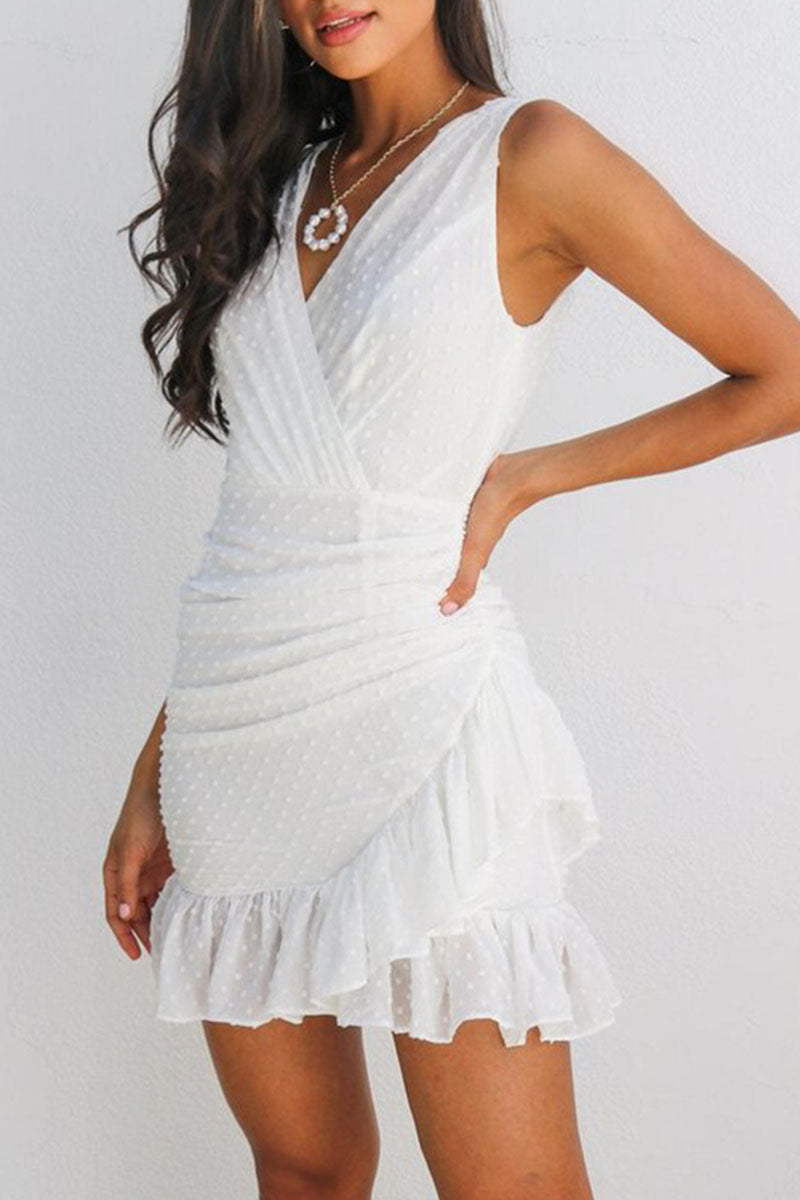 Fashion Casual Solid Split Joint V Neck A Line Dresses - Fashionpara