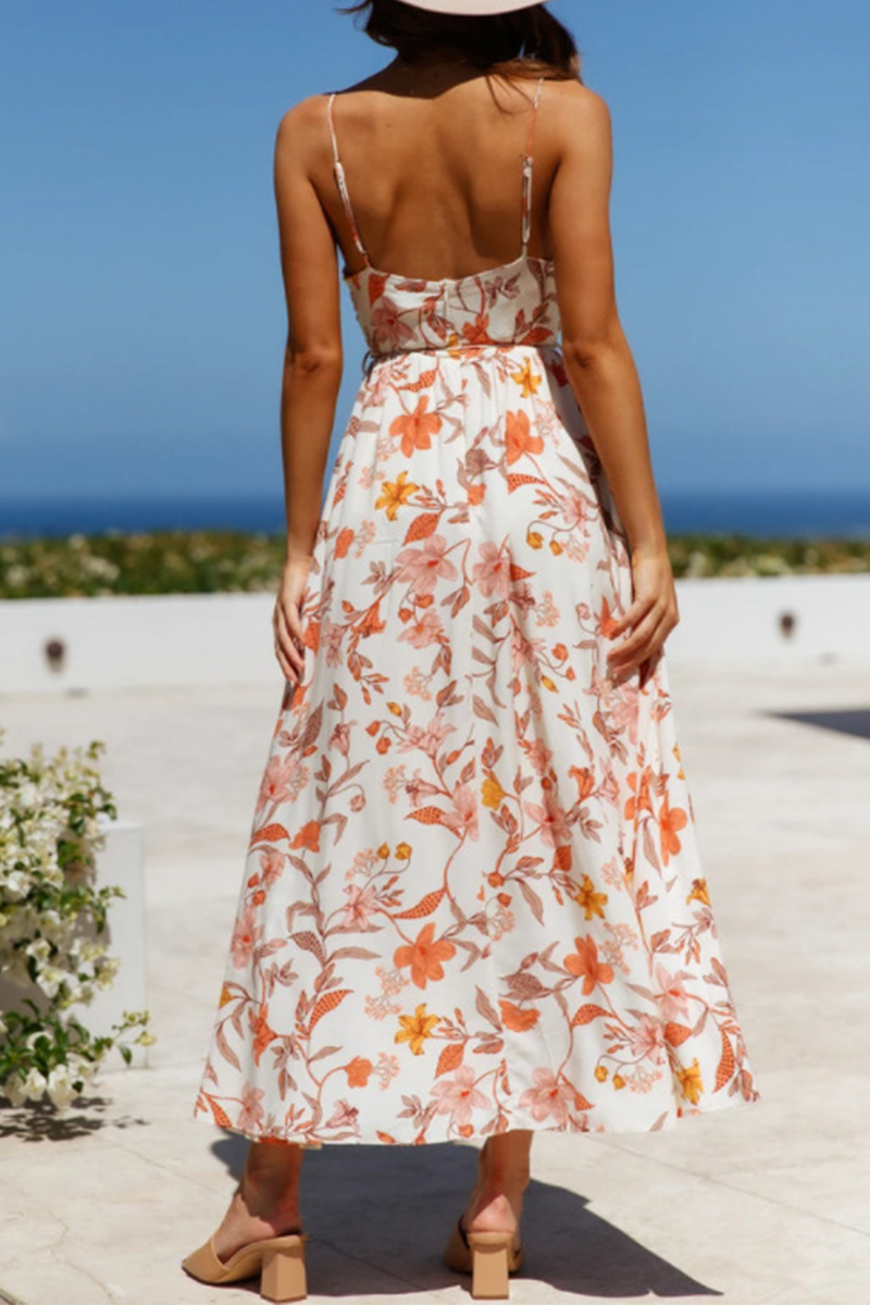 Fashion Elegant Floral Split Joint V Neck A Line Dresses - Fashionpara